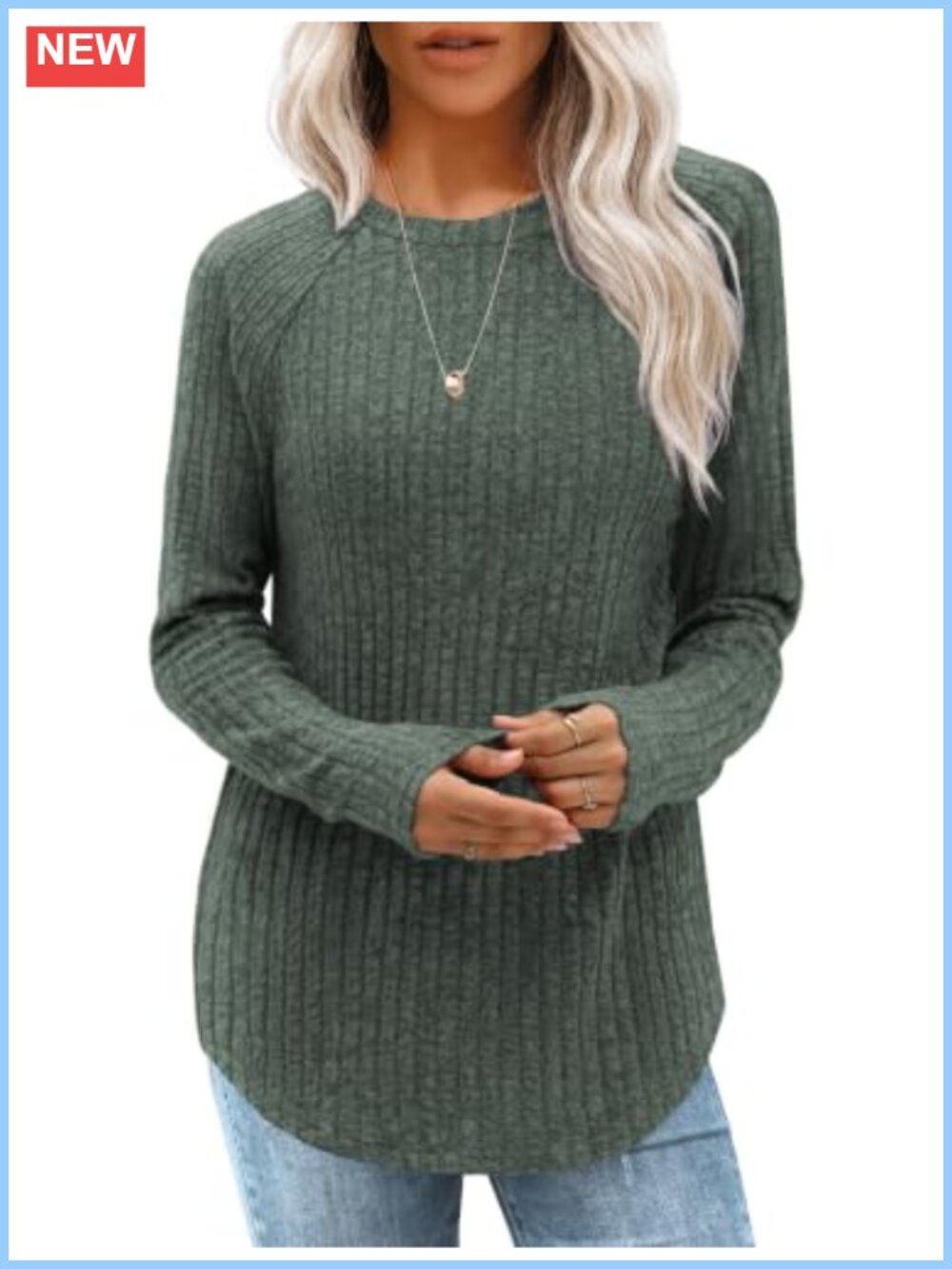 Womens Crewneck Tunic Sweater Long Sleeve Pullover High Low Hem